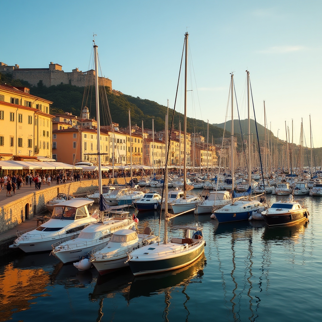 Porto dell'Isola d'Elba con barche ormeggiate e colline verdi